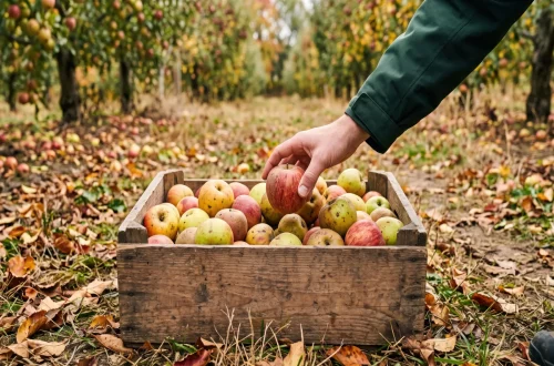 Working in the fall picking apples